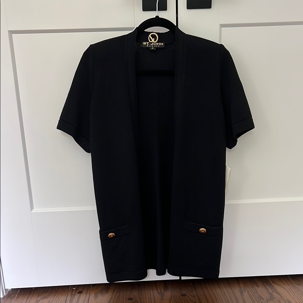 St. John Black Short Sleeve Open Cardigan